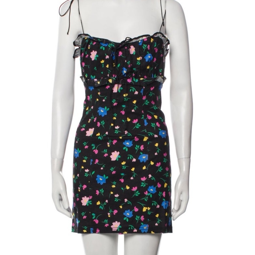 For Love & Lemons Robin Ruched Floral-Print Mini Dress In Black M